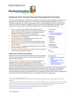 Featured Tool: Transit-Oriented Development (TOD) Overlays