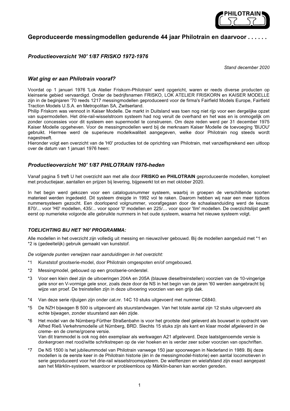 Geproduceerde Messingmodellen Gedurende 44 Jaar Philotrain En Daarvoor