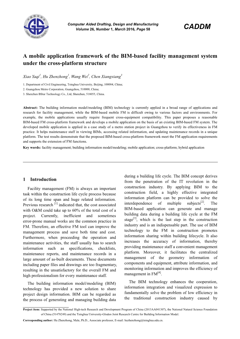 A Mobile Application Framework of the BIM-Based Facility Management System Under the Cross-Platform Structure