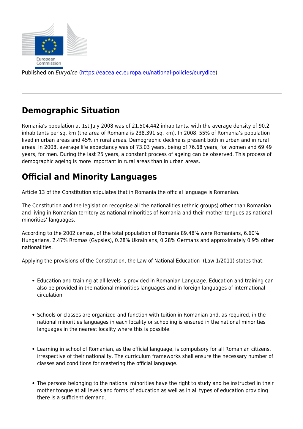 Population: Demographic Situation, Languages and Religions