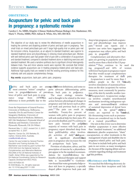 Acupuncture for Pelvic and Back Pain in Pregnancy: a Systematic Review Carolyn C