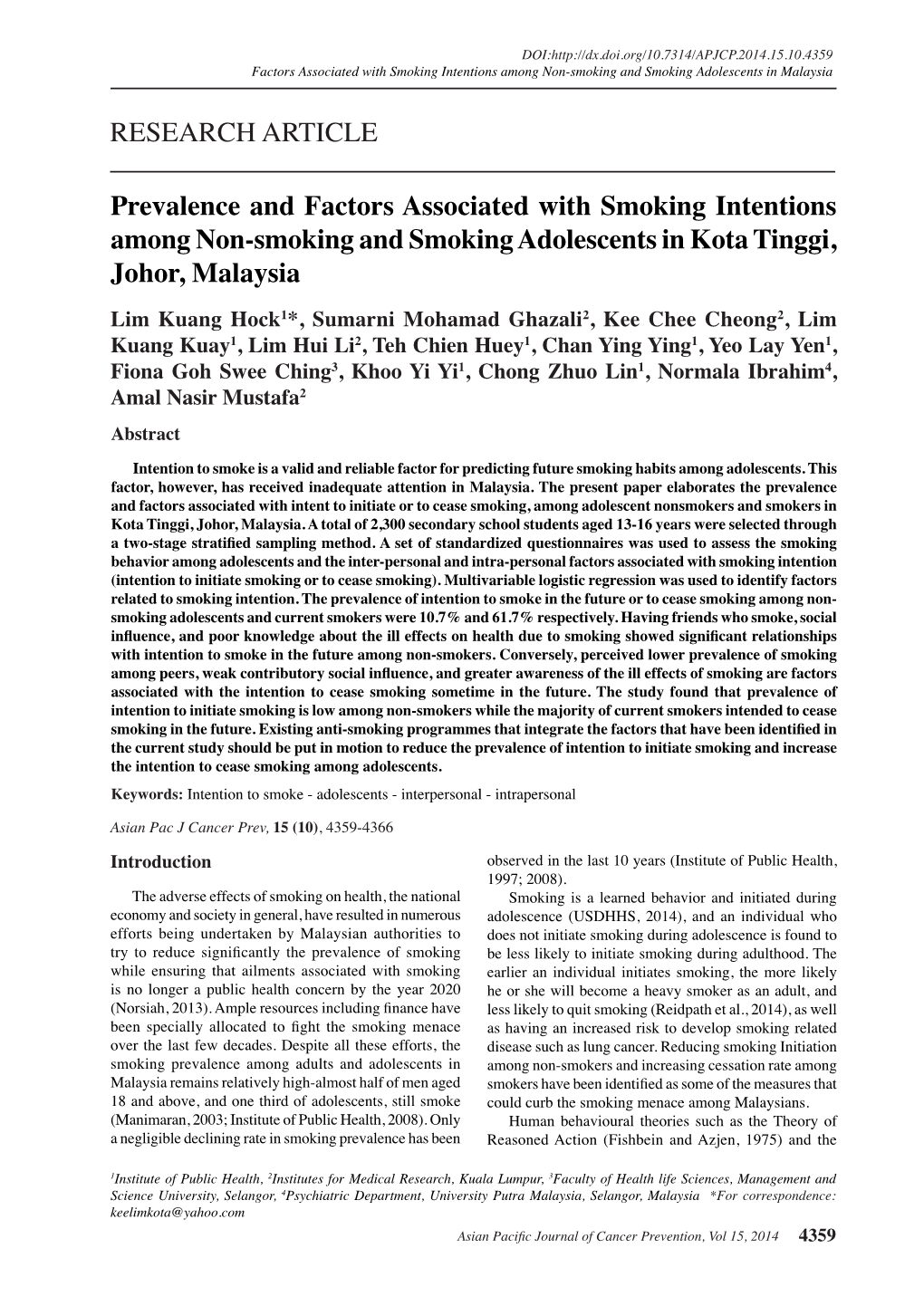 Prevalence and Factors Associated with Smoking Intentions Among