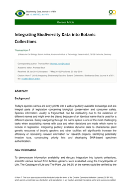Integrating Biodiversity Data Into Botanic Collections
