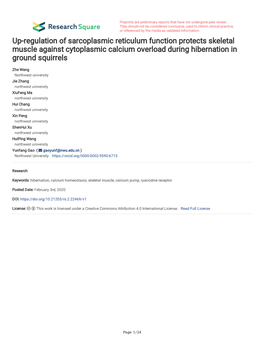 Up-Regulation of Sarcoplasmic Reticulum Function Protects Skeletal Muscle Against Cytoplasmic Calcium Overload During Hibernation in Ground Squirrels