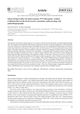 Ghost Shrimp Calliax De Saint Laurent, 1973 (Decapoda: Axiidea: Callianassidae) in the Fossil Record: Systematics, Palaeoecology and Palaeobiogeography