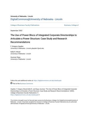 The Use of Power Blocs of Integrated Corporate Directorships to Articulate a Power Structure: Case Study and Research Recommendations