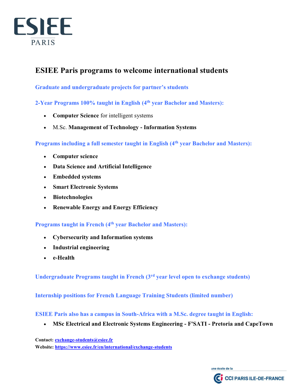 ESIEE Paris Programs to Welcome International Students