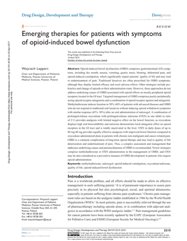 Emerging Therapies for Patients with Symptoms of Opioid-Induced Bowel Dysfunction