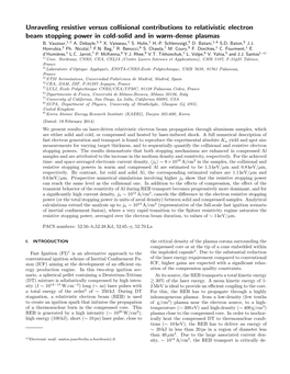 Unraveling Resistive Versus Collisional Contributions to Relativistic Electron Beam Stopping Power in Cold-Solid and in Warm-Dense Plasmas B