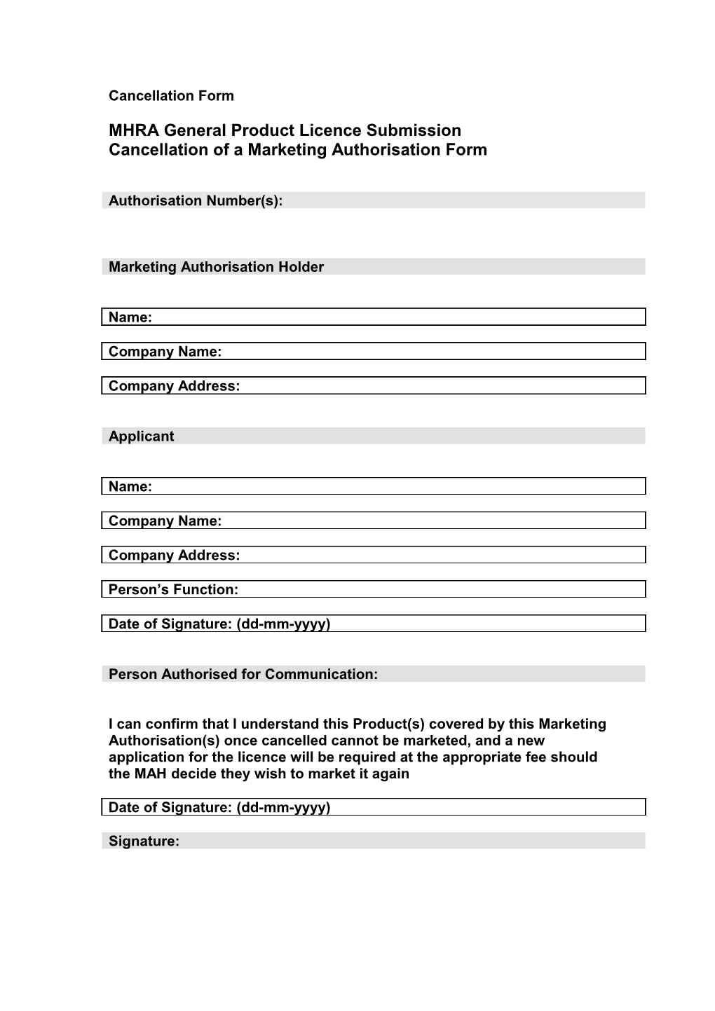 MHRA General Product Licence Submission