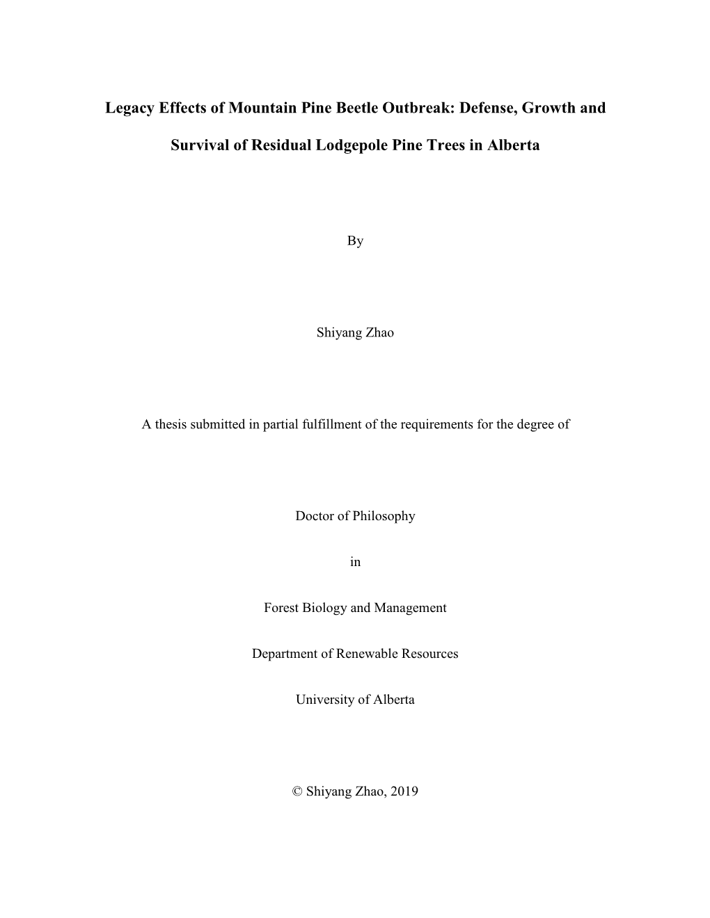 Legacy Effects of Mountain Pine Beetle Outbreak: Defense, Growth And