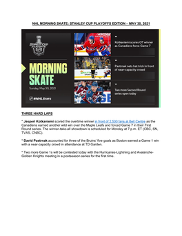 Nhl Morning Skate: Stanley Cup Playoffs Edition – May 30, 2021