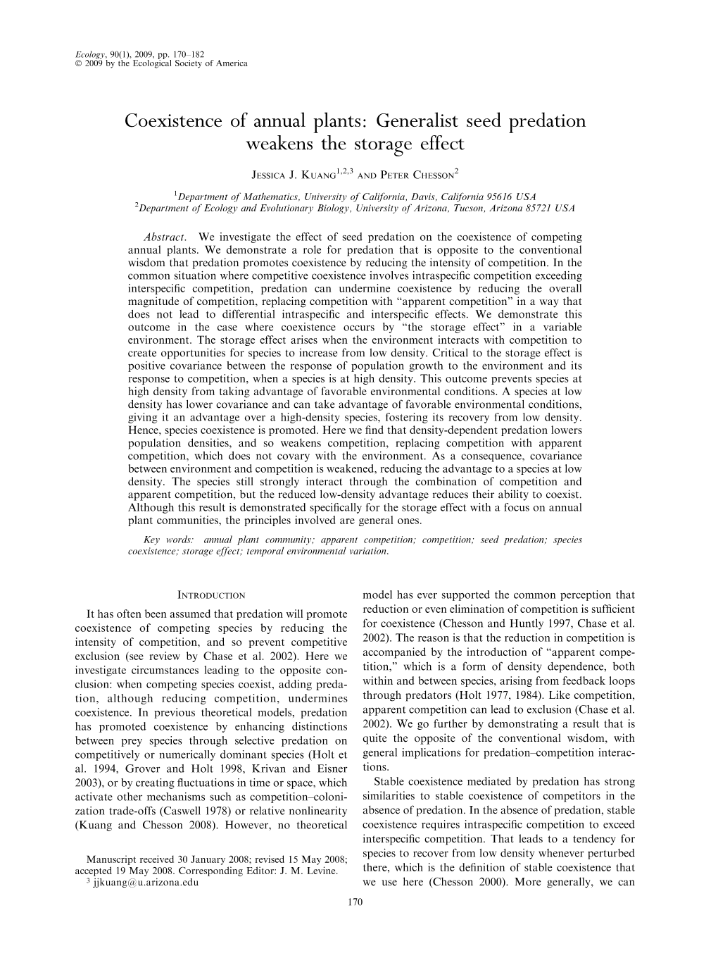 Coexistence of Annual Plants: Generalist Seed Predation Weakens the Storage Effect