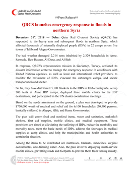 QRCS Launches Emergency Response to Floods in Northern Syria