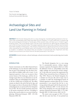 Archaeological Sites and Land Use Planning in Finland