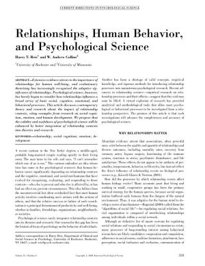 Relationships, Human Behavior, and Psychological Science Harry T
