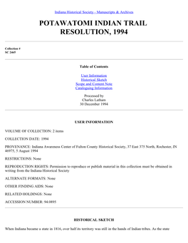 Potawatomi Indian Trail Resolution, 1994