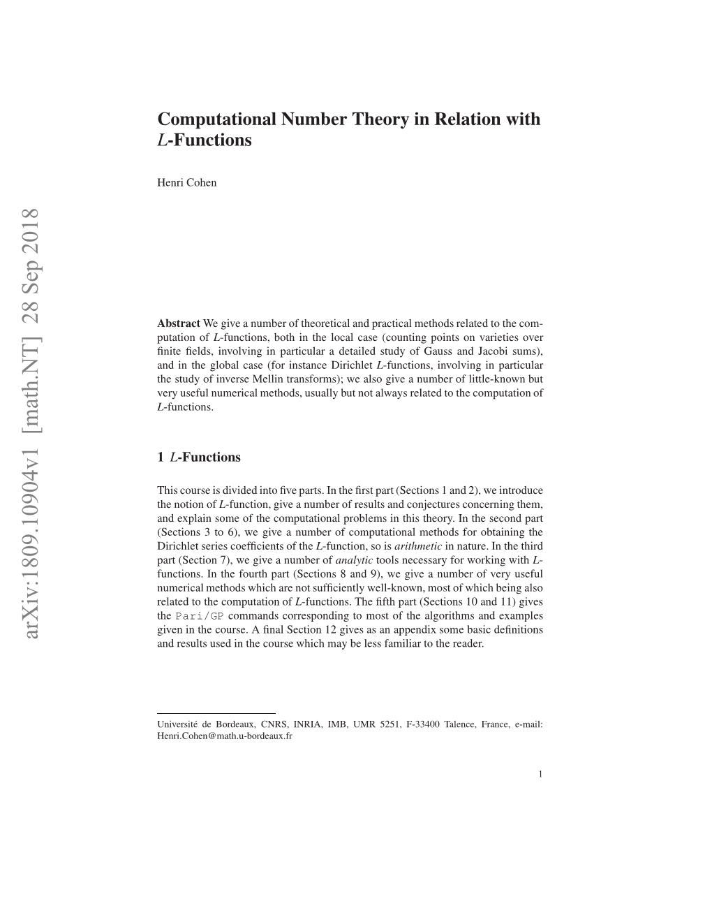 Computational Number Theory in Relation with L-Functions 3