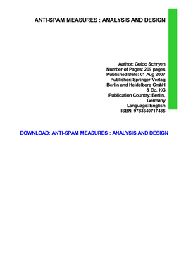 {PDF} Anti-Spam Measures : Analysis and Design