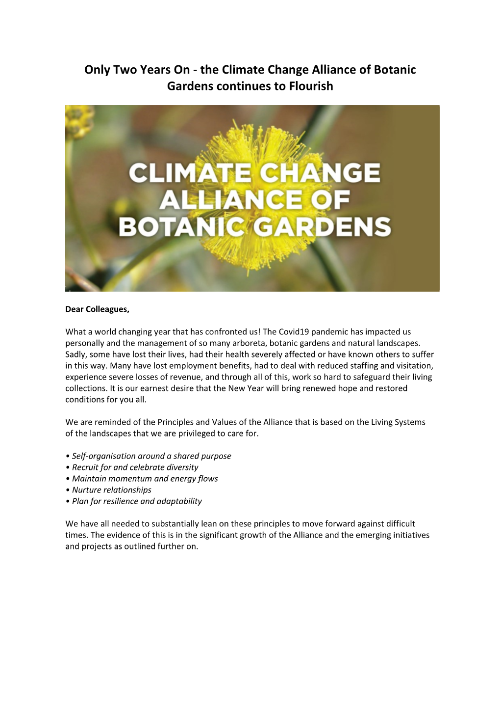 The Climate Change Alliance of Botanic Gardens Continues to Flourish