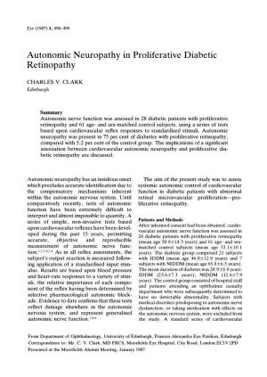 Autonomic Neuropathy in Proliferative Diabetic Retinopathy