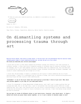 Musician Lingua Ignota on Dismantling Systems and P… Page 1/7 09.29.2021 09:40 EST I Do Often Have Ideas of How I Want to Layer Things Or What’S Going to Go Where