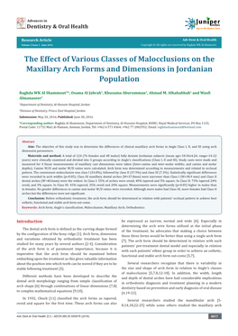 The Effect of Various Classes of Malocclusions on the Maxillary Arch Forms and Dimensions in Jordanian Population