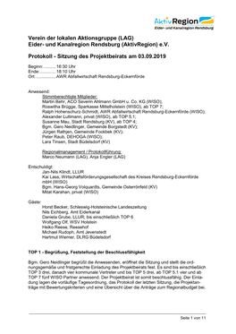 (LAG) Eider- Und Kanalregion Rendsburg (Aktivregion) Ev Protokoll