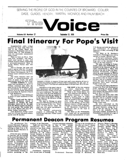 Final Itinerary for Pope's Visit WASHINGTON 4NC) - a Final Itinerary for Pope John Paul II's U.S