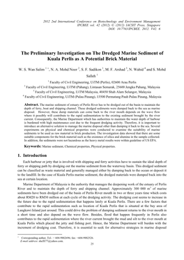 The Preliminary Investigation on the Dredged Marine Sediment of Kuala Perlis As a Potential Brick Material