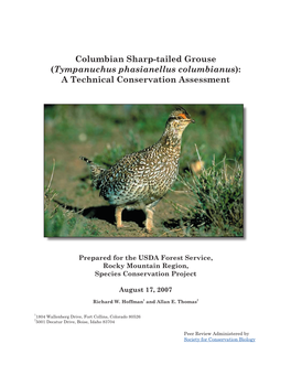 Columbian Sharp-Tailed Grouse (Tympanuchus Phasianellus Columbianus): a Technical Conservation Assessment