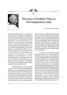 Relevance of Gandhian Values in Post-Independence India