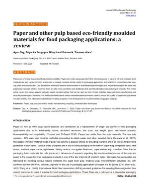 Paper and Other Pulp Based Eco-Friendly Moulded Materials for Food Packaging Applications: a Review