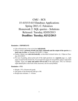 CMU - SCS 15-415/15-615 Database Applications Spring 2013, C