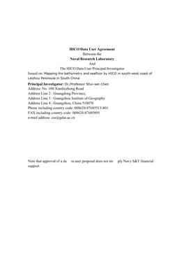 HICO Data User Agreement Between the Naval