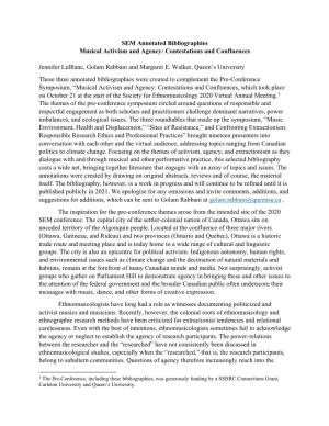 SEM Annotated Bibliographies Musical Activism and Agency: Contestations and Confluences