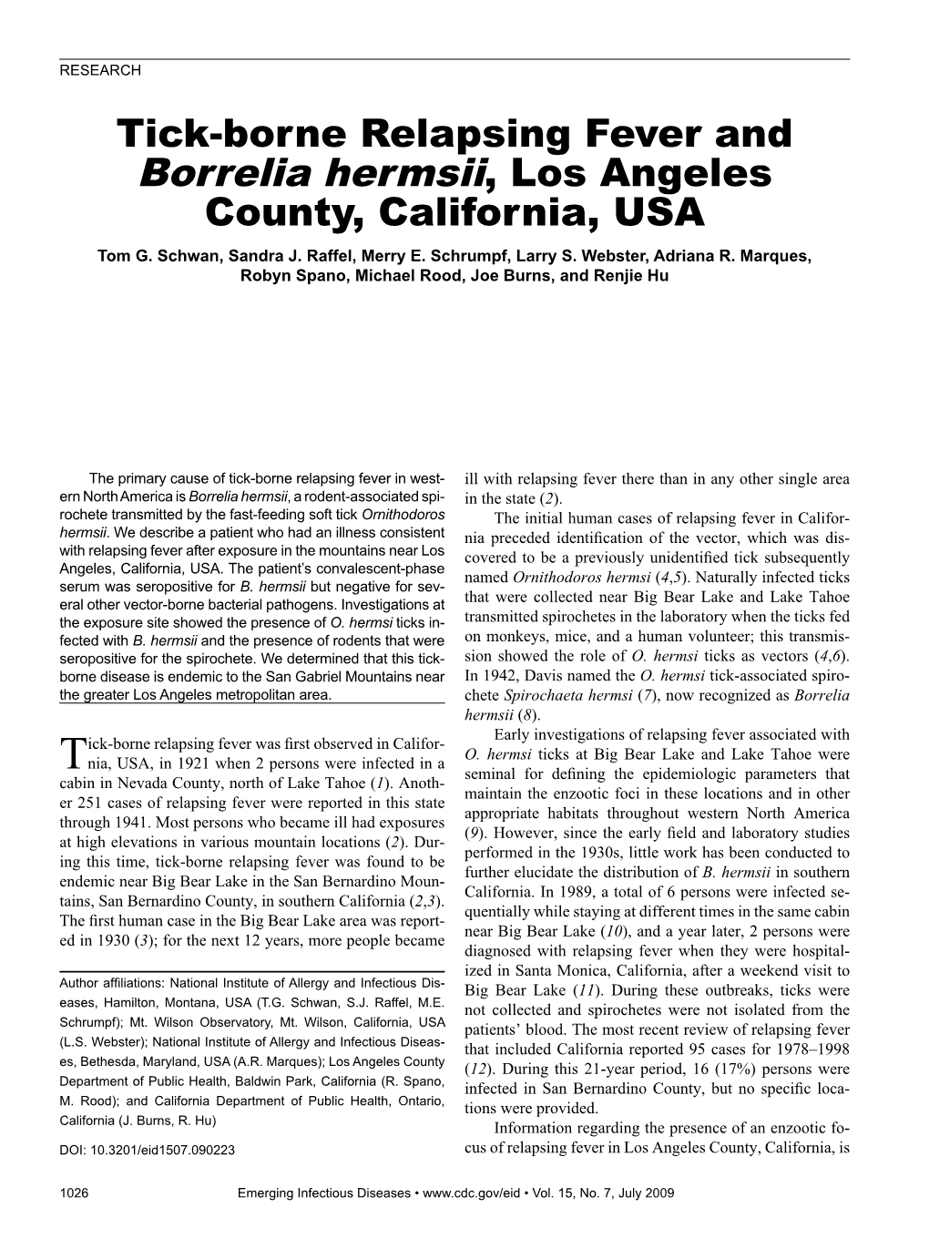 Borrelia Hermsii, Los Angeles County, California, USA Tom G