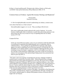 Common Sense As Evidence: Against Revisionary Ontology and Skepticism1