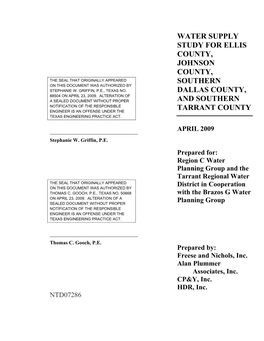 Water Supply Study for Ellis County, Johnson County, APRIL 2009 Southern Dallas County, and Southern Tarrant County