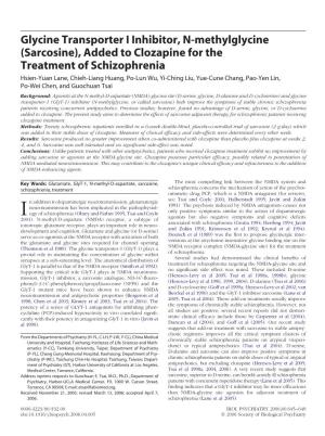 (Sarcosine), Added to Clozapine for the Treatment of Schizophrenia