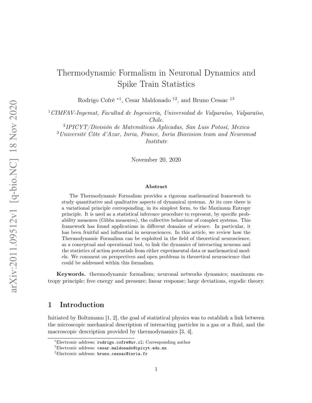 Thermodynamic Formalism in Neuronal Dynamics and Spike Train Statistics