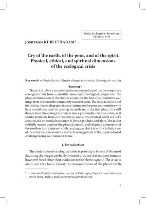 Cry of the Earth, of the Poor, and of the Spirit. Physical, Ethical, and Spiritual Dimensions of the Ecological Crisis