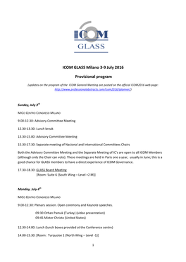 ICOM GLASS Milano 3-9 July 2016 Provisional Program