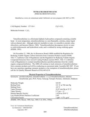 Background Material:1998-01-29 Tetrachloroethylene As a Federal Hazardous Air Pollutant