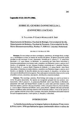 Sobre El Genero Zannichellia L. (Zannichelliaceae)