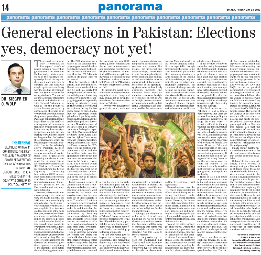 General Elections in Pakistan: Elections Yes, Democracy Not Yet!