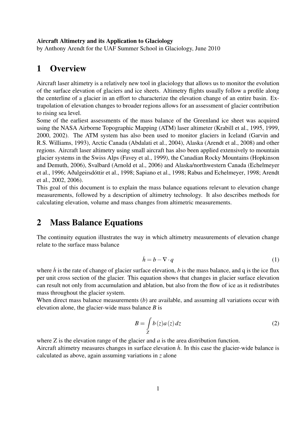 1 Overview 2 Mass Balance Equations