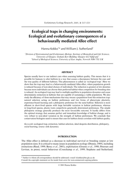 Ecological Traps in Changing Environments: Ecological and Evolutionary Consequences of a Behaviourally Mediated Allee Effect