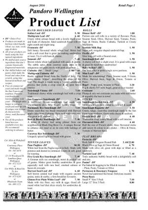 Pandoro Wellington Product List