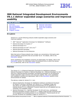 IBM Rational Integrated Development Environments V9.1.1 Deliver Expanded Usage Scenarios and Improved Usability